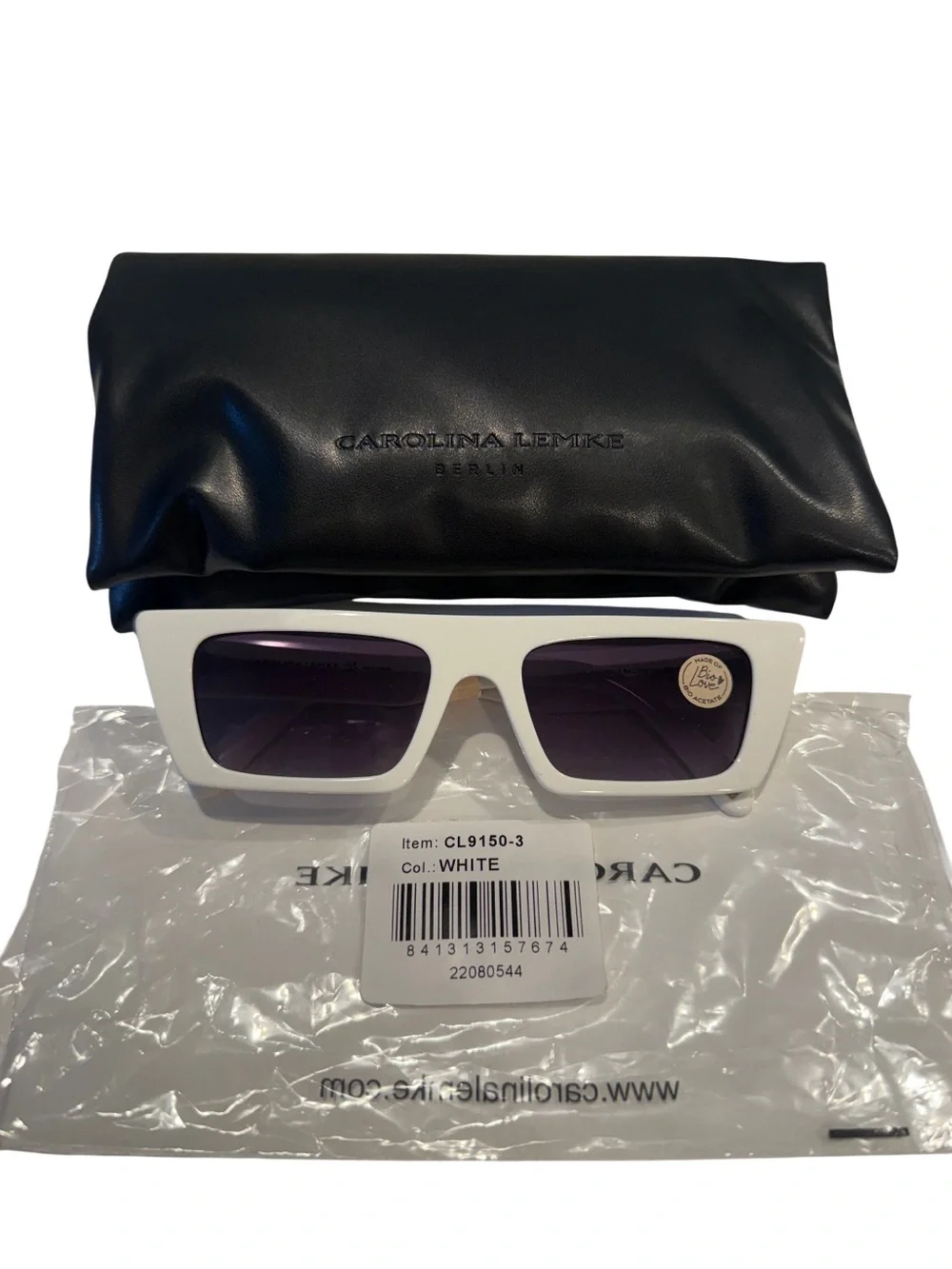NEW Carolina Lemke White Eilish Bold Retro Sunglasses Boho